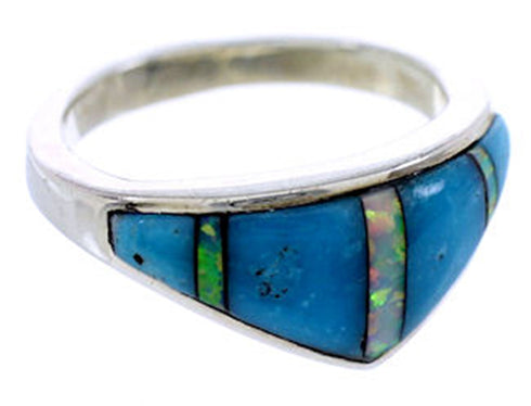 Turquoise Opal Inlay Ring Sterling Silver Jewelry Size 5-3/4 BW71649