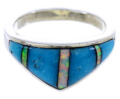 Turquoise Opal Inlay Ring Sterling Silver Jewelry Size 5-3/4 BW71649