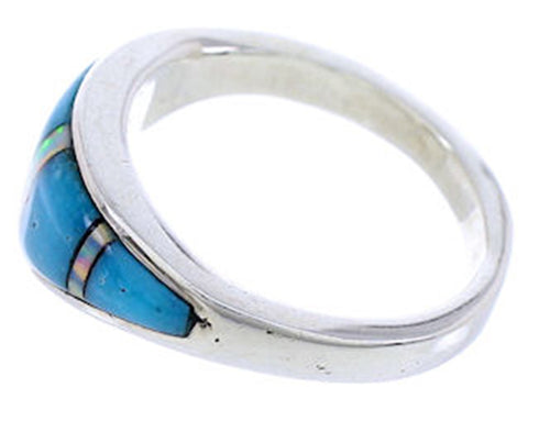 Turquoise Opal Inlay Ring Sterling Silver Jewelry Size 5-3/4 BW71649