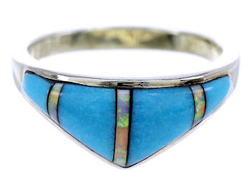 Southwest Jewelry Turquoise And Opal Inlay Ring Size 7-1/2 BW71672