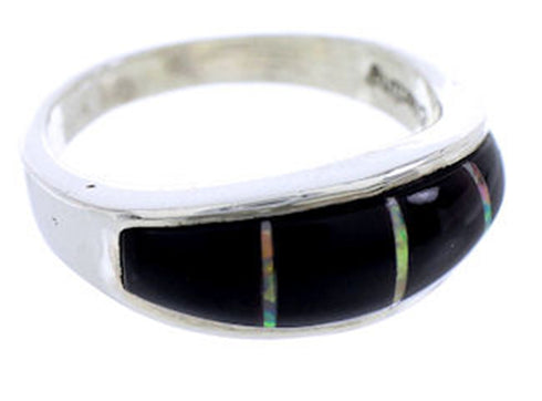 Genuine Sterling Silver Black And Opal Inlay Ring Size 7-3/4 NS40755