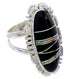 Genuine Sterling Silver Jet And Opal Inlay Ring Size 5-3/4 AW71725