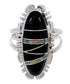 Genuine Sterling Silver Jet And Opal Inlay Ring Size 5-3/4 AW71725