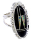 Genuine Sterling Silver Opal And Jet Jewelry Ring Size 4-3/4 AW71846