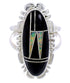 Genuine Sterling Silver Opal And Jet Jewelry Ring Size 4-3/4 AW71846