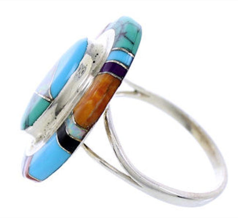 Genuine Sterling Silver And Multicolor Ring Jewelry Size 5-1/2 AS51904