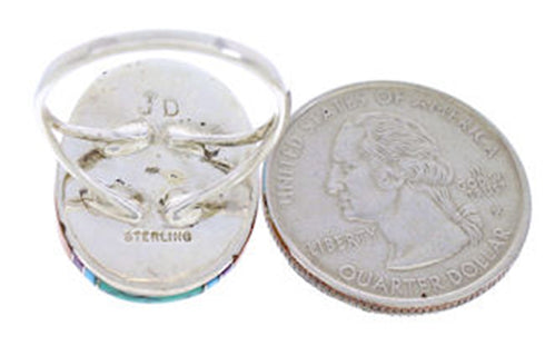 Southwest Sterling Silver And Multicolor Inlay Ring Size 6-1/2 AS51906