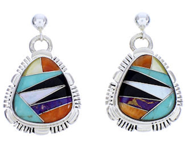 Sterling Silver Multicolor Inlay Post Southwestern Earrings DW71818