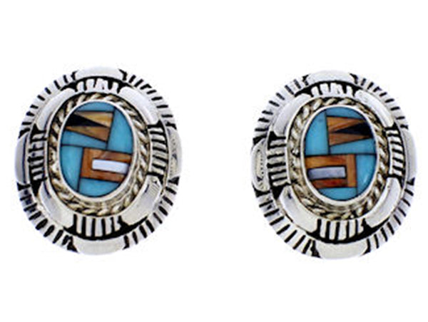 Sterling Silver Multicolor Inlay Post Earrings DW71960
