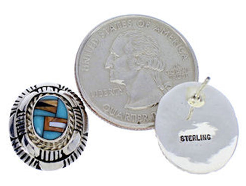 Sterling Silver Multicolor Inlay Post Earrings DW71960