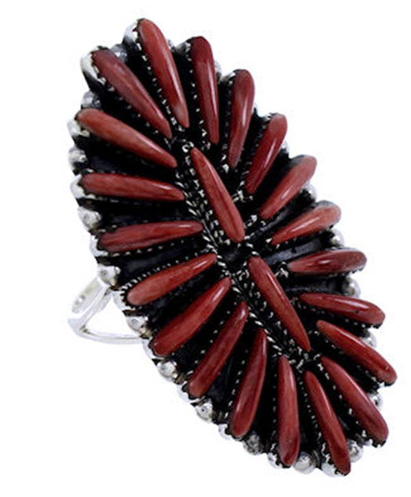 Southwest Jewelry Red Oyster Shell Needlepoint Ring Size 6-3/4 YS72062