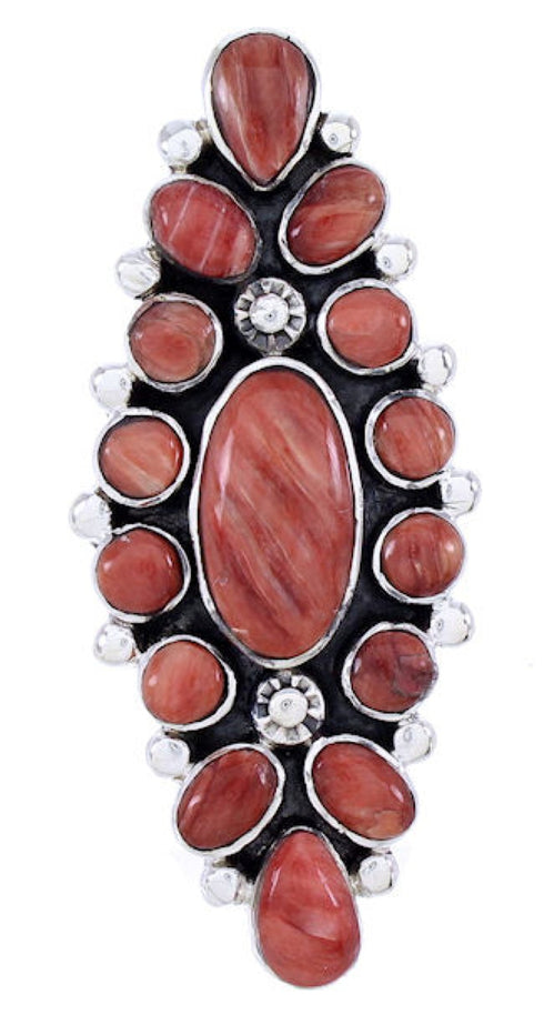 Silver Red Oyster Shell Large Statement Piece Ring Size 9-1/4 BW72073