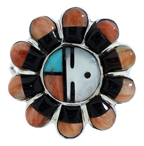 Southwest Sun Multicolor Silver Ring Size 8-3/4 YS72114
