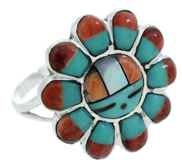 Sun Multicolor Inlay Southwest Jewelry Silver Ring Size 6-3/4 YS72148