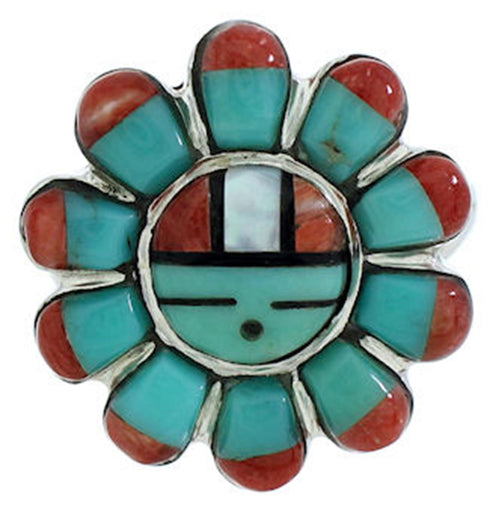 Multicolor Inlay Sun Silver Southwest Jewelry Ring Size 7-3/4 YS72201