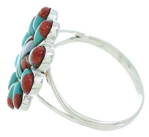 Multicolor Inlay Sun Silver Southwest Jewelry Ring Size 7-3/4 YS72201