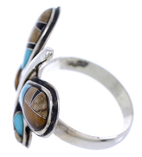 Multicolor Tiger Eye Sterling Silver Butterfly Ring Size 7-1/2 AS42919