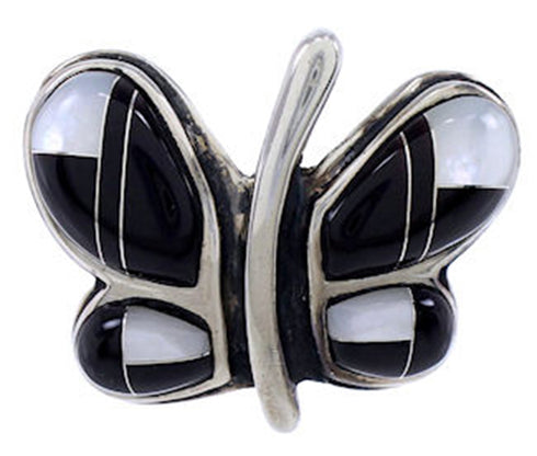Mother of Pearl Black Jade Silver Butterfly Ring Size 8-1/2 AW72498