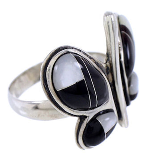 Mother of Pearl Black Jade Silver Butterfly Ring Size 8-1/2 AW72498