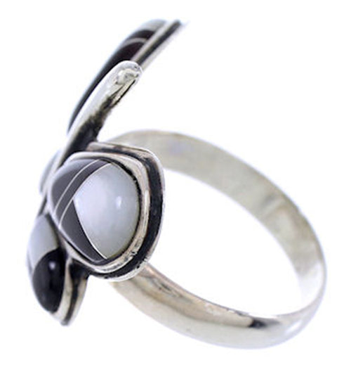 Mother of Pearl Black Jade Silver Butterfly Ring Size 8-1/2 AW72498