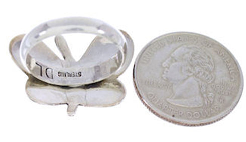 Mother of Pearl Black Jade Silver Butterfly Ring Size 8-1/2 AW72498