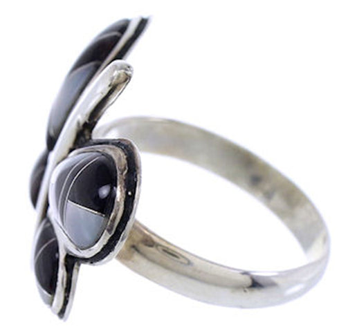 Mother Of Pearl Black Jade Butterfly Silver Ring Size 8-1/2 AS42874