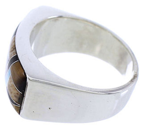 Multicolor Inlay Genuine Sterling Silver Ring Size 7-3/4 AS41328