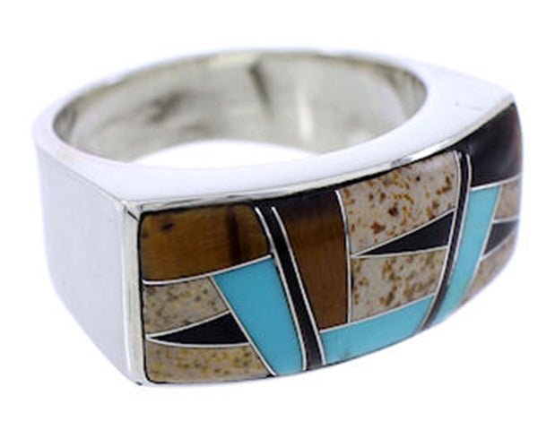 Tiger Eye And Multicolor Inlay Jewelry Ring Size 7-1/2 AW72250