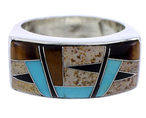 Tiger Eye And Multicolor Inlay Jewelry Ring Size 7-1/2 AW72250