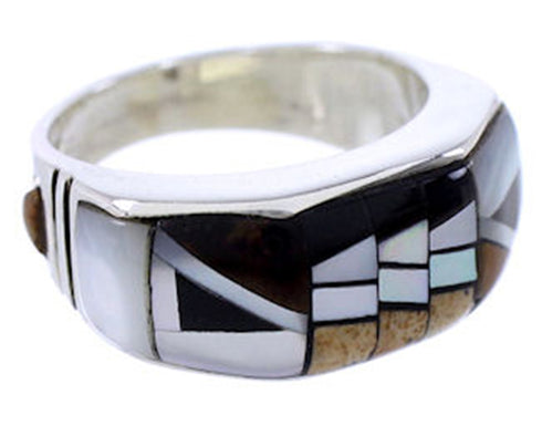 Genuine Sterling Silver And Multicolor Inlay Ring Size 5-3/4 AW72421