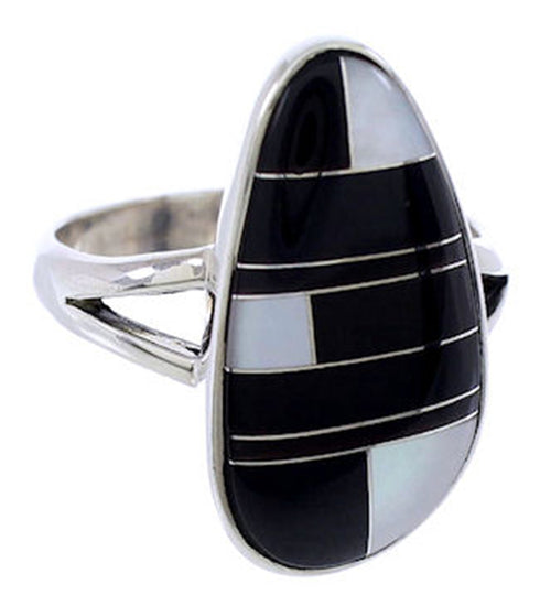 Black Jade Mother Of Pearl Silver Jewelry Ring Size 6-1/2 RS41357