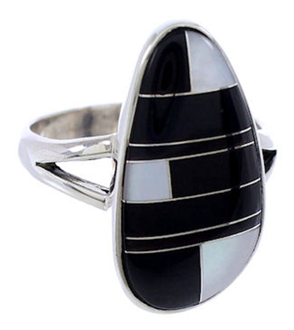 Black Jade Mother Of Pearl Silver Jewelry Ring Size 6-1/2 RS41357