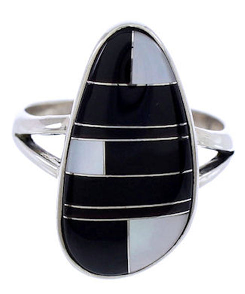 Black Jade Mother Of Pearl Silver Jewelry Ring Size 6-1/2 RS41357