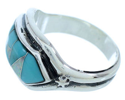 Turquoise Opal Inlay Southwestern Silver Ring Size 7-3/4 BW72283