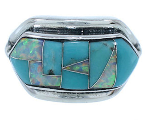 Sterling Silver Jewelry Turquoise And Opal Ring Size 6-3/4 BW72291