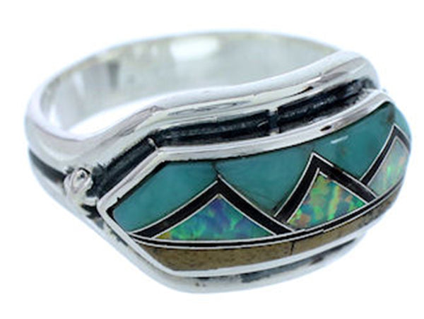 Turquoise Multicolor Inlay Silver Ring Size 6-3/4 BW72387