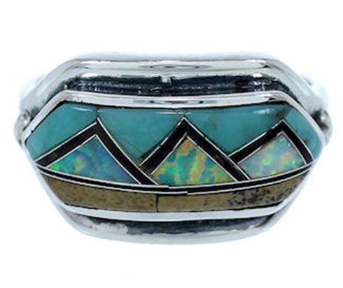 Turquoise Multicolor Inlay Silver Ring Size 6-3/4 BW72387
