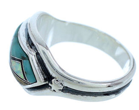 Turquoise Multicolor Inlay Silver Ring Size 6-3/4 BW72387
