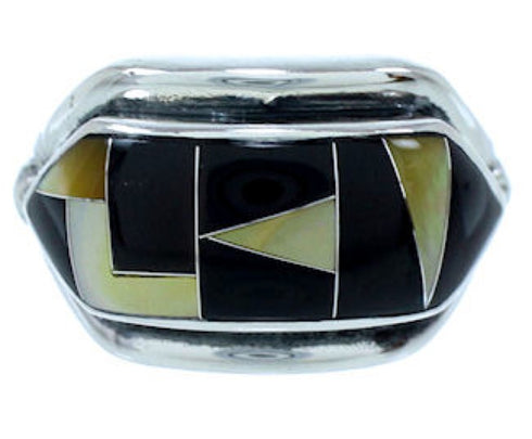 Southwest Black Jade Yellow Mother Of Pearl Ring Size 5-3/4 BW72407