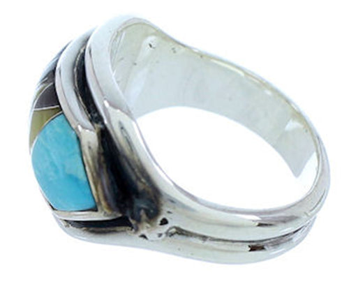 Southwest Multicolor Inlay Sterling Silver Ring Size 5-1/2 YS72301