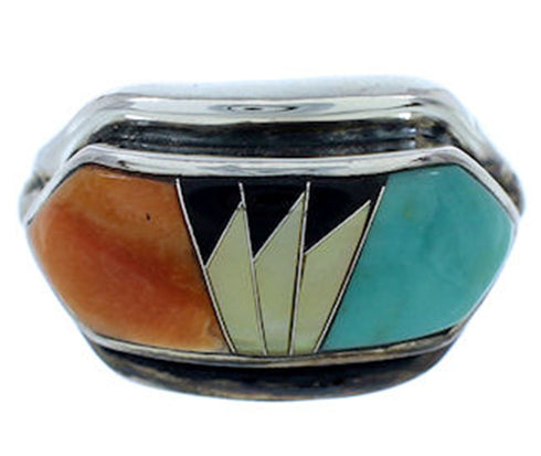 Southwest Multicolor Inlay Silver Ring Size 6-1/4 YS72302
