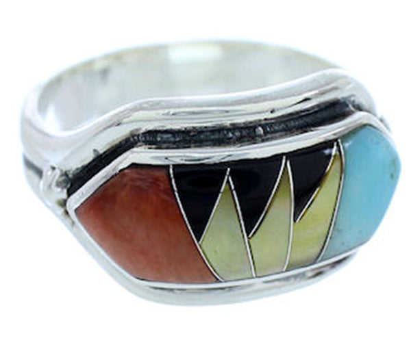 Southwest Sterling Silver Multicolor Inlay Ring Size 5-3/4 YS72353