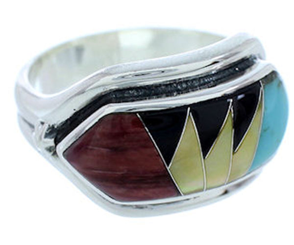 Southwest Jewelry Silver Multicolor Inlay Ring Size 8 YS72409