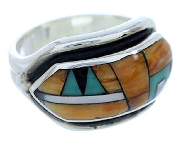 Silver And Multicolor Inlay Ring Size 5-1/2 YS72547