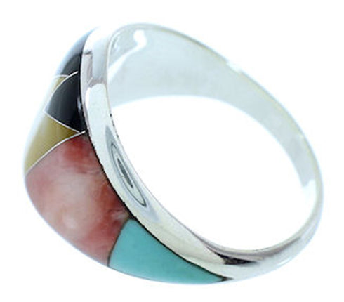 Southwest Turquoise Multicolor Silver Jewelry Ring Size 6-3/4 AW73260