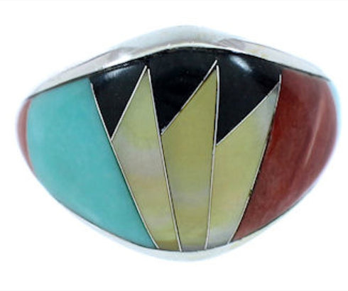 Sterling Silver Turquoise Multicolor Jewelry Ring Size 7-3/4 AW73280