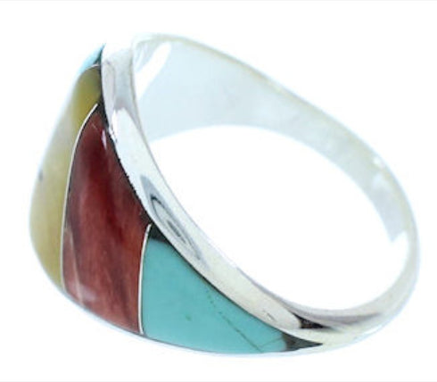 Southwest Genuine Sterling Silver Multicolor Ring Size 6-3/4 AW73294