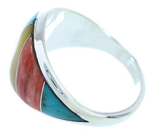 Southwestern Silver Turquoise Multicolor Ring Size 6-3/4 AW73298