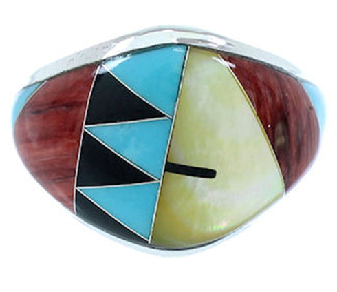 Sterling Silver And Multicolor Inlay Ring Size 6-3/4 AW73299