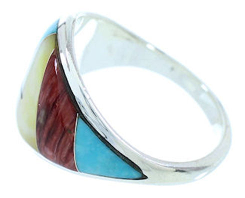 Sterling Silver And Multicolor Inlay Ring Size 6-3/4 AW73299